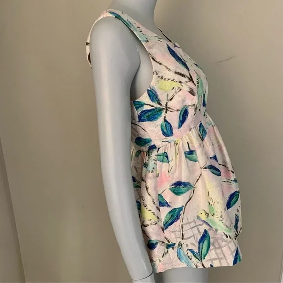 Anthropologie Leifsdottir Peplum Brocade Top Bird Pattern Metallic Sleeveless 0 - Picture 8 of 16